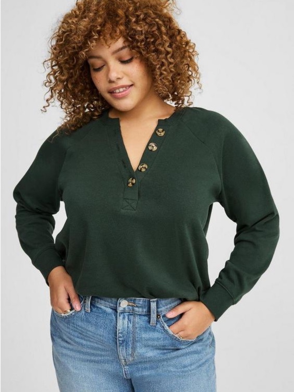 Torrid Cozy Fleece Henley Sweatshirt Darkest Spruce Womens Size 2X